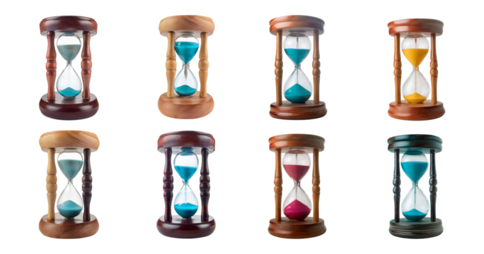 Colorful Hourglass Collection on White Background for Time Management, isolated on transparent background