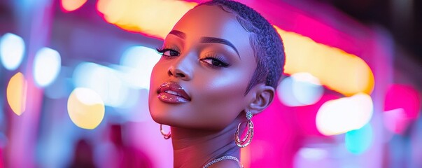 A captivating image showcases a woman with striking asymmetrical short-cut dyed hair, creating a vibrant and bold statement Her confident pose and stylish appearance are further accentuated by the