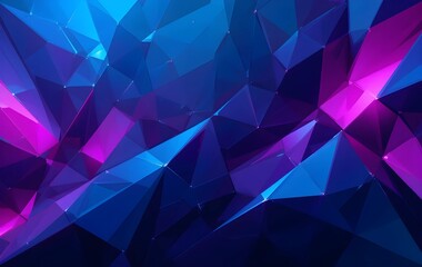 Obraz premium Futuristic Low-Poly Geometric Abstract Background with Neon Blue, Deep Purple, and Vibrant Pink Hues Featuring Glossy, Reflective 3D Triangular Shapes