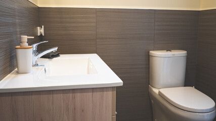 Bathroom modern interior sink tap toilet white clean detail hotel room house