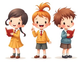 cute chibi school kids.adorable school children illustration.
cartoon students reading books.happy children in school uniform.education cartoon characters
