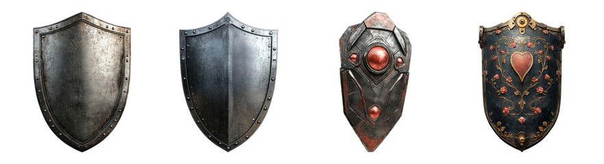 Variety of Historical Shields with Unique Designs and Textures, PNG bundle collection, Isolated on Transparent Background
