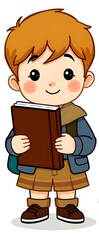 Title: cute chibi school kids.adorable school children illustration. cartoon students reading books.happy children in school uniform.education cartoon