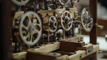 Fototapeta premium A complex system of pulleys and belts showcasing mechanical energy distribution.
