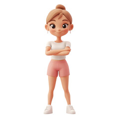 3D Cartoon Girl In Pink Shorts Standing Confidently