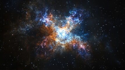 Naklejka premium A cosmic nebula illuminated by intense bursts of starlight energy in deep space.