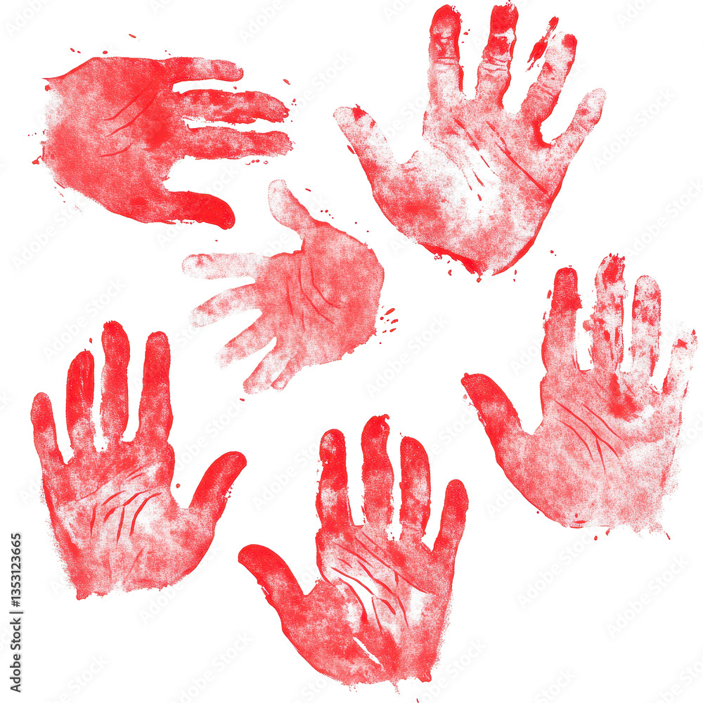 Aufkleber red handprints on a transparent background showcasing creativity and expression in art, red handprin