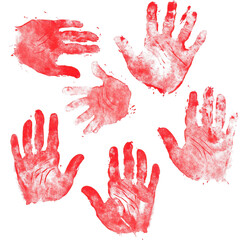 Red handprints on a Transparent background showcasing creativity and expression in art, Red Handprints isolated on PNG background