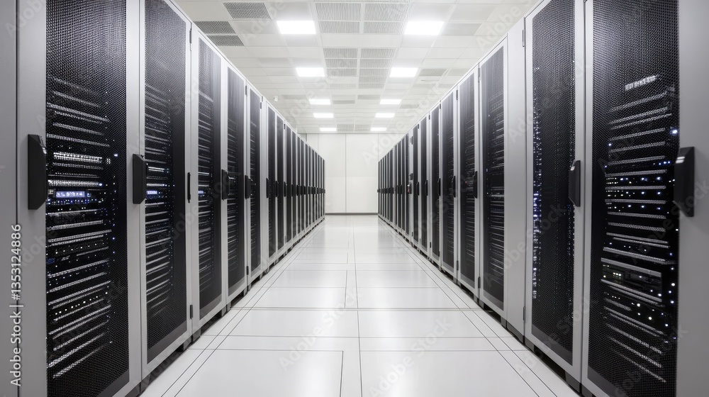 Poster a futuristic ai-controlled data center optimizing hyperautomated systems for real-time efficiency.