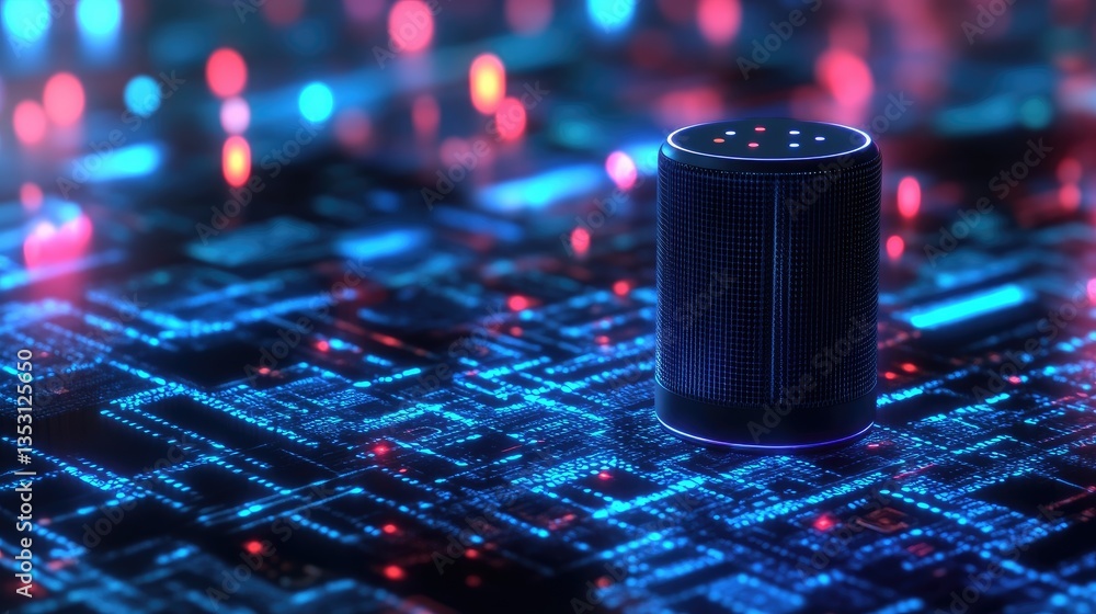 Poster a futuristic concept of an ai-powered voice assistant analyzing sound patterns.
