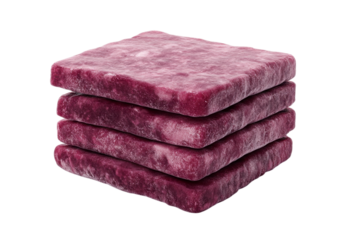 A stack of frozen acai berry pulp blocks isolated on transparent background
