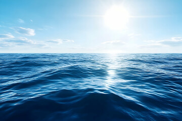 Fototapeta premium Sunny ocean view, calm waves, clear sky; travel background