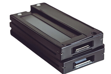 
A stack of VHS videotapes isolated on a white background, png