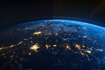 Obraz premium split screen of bright day and blackout night Earth