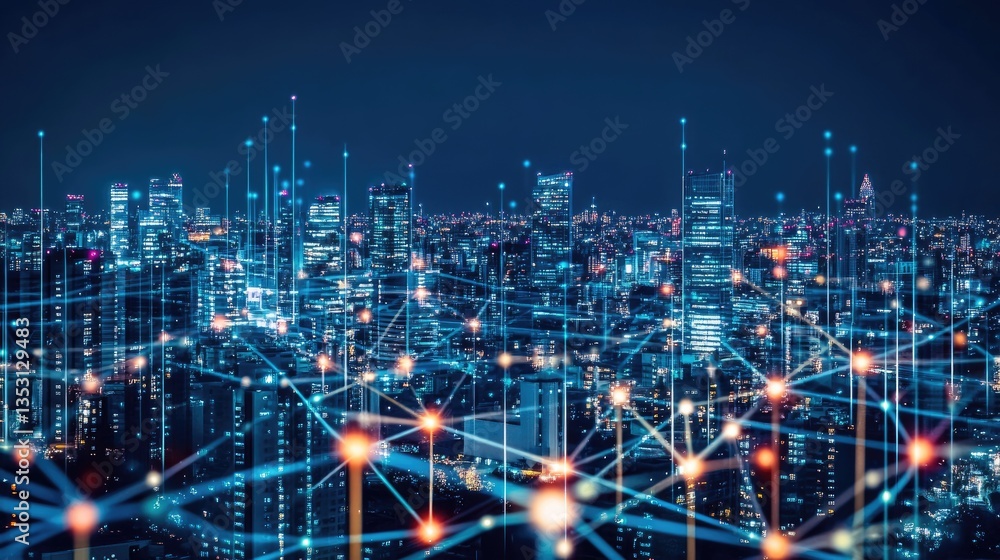 Poster a high-tech visualization of ai-enhanced robotic process automation in a futuristic smart city.