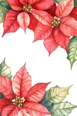 Obraz premium Watercolor Painting Depicting Red Poinsettia Flowers and Green Leaves