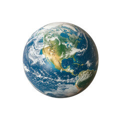 Realistic 3D globe with landmasses and clouds isolated on transparent background