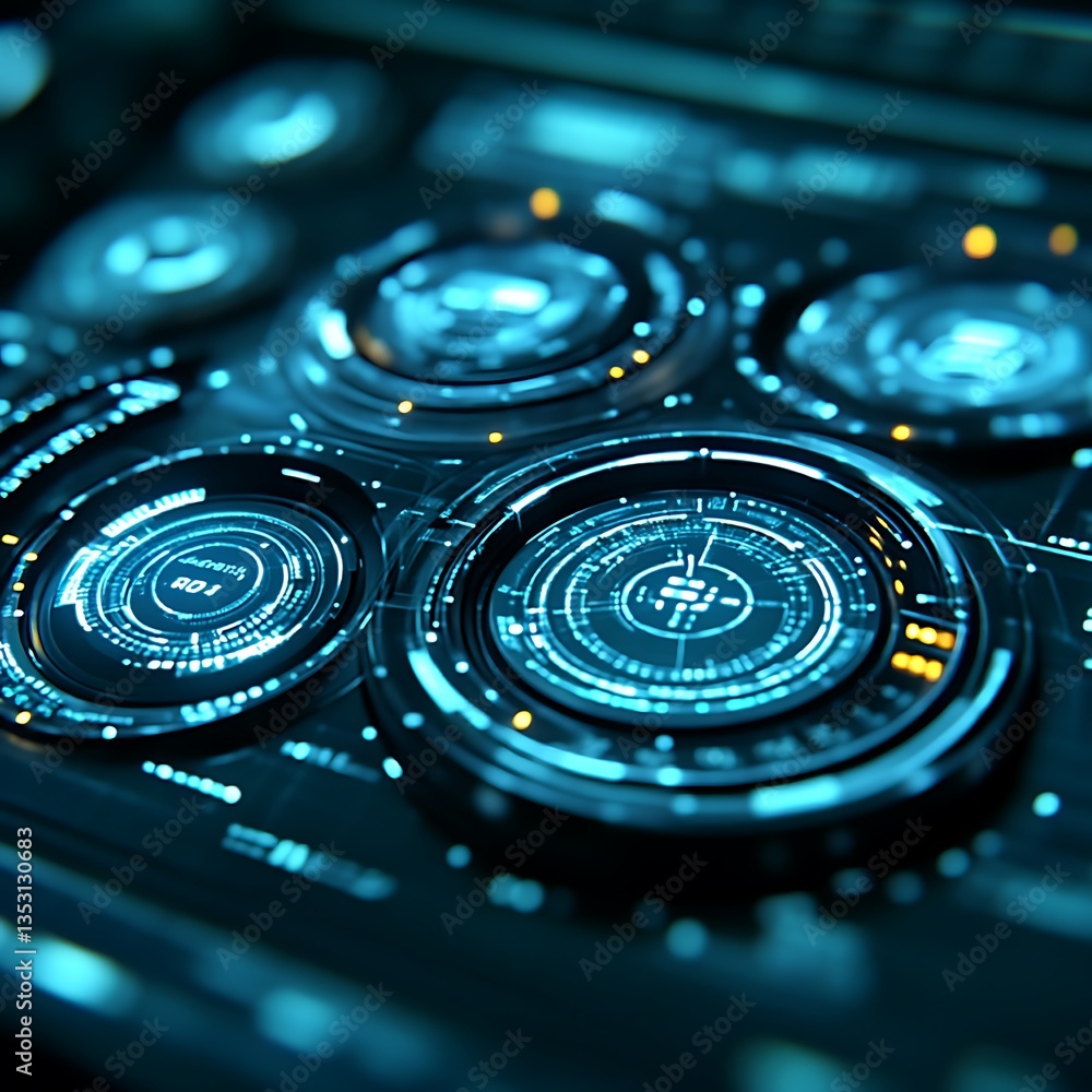 Aufkleber futuristic control panel interface glows with data