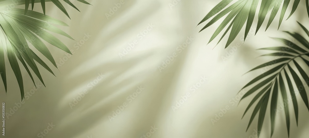 Poster soft green background with tropical leaves shadow creating a calm and serene atmosphere for nature a