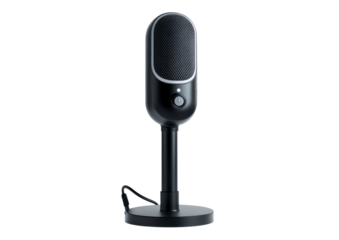 Professional podcast microphone on stand isolated on transparent background