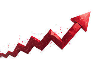 Red zigzag arrow pointing upward isolated on transparent background