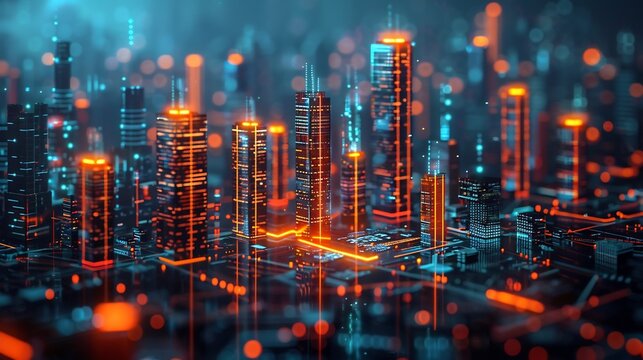 Futuristic digital city built on blockchain technology representing DeFi applications like lending staking and liquidity pools symbolizing the disruption of traditional banking
