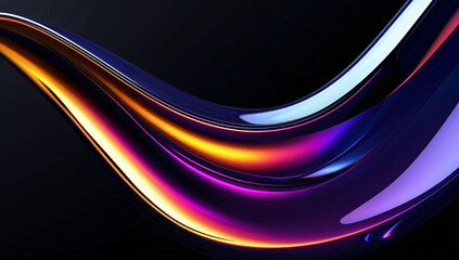 Abstract fluid holographic iridescent purple curved wave in dark background 3d render. Gradient design element for backgrounds, wallpapers, posters and covers. Advertisement Background,