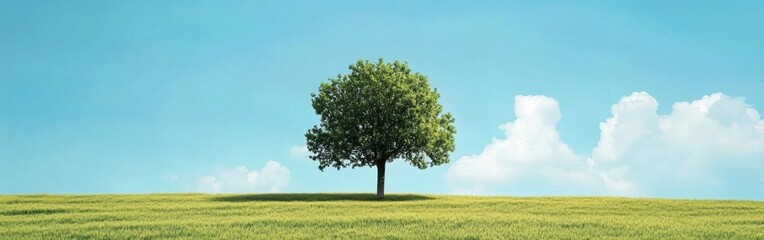 Obraz premium A solitary green tree standing in an open grassy field