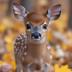 Fawn portrait, autumn forest, leaves, wildlife, nature,  cute, animal, background