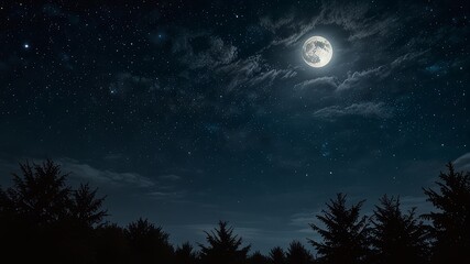 Full moon in night starry sky 