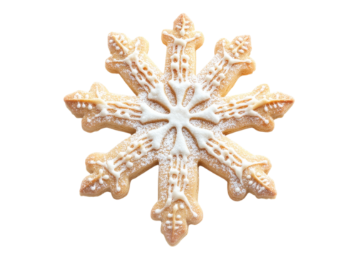 Gold snowflake with intricate symmetrical details isolated on transparent background - Powered by Adobe