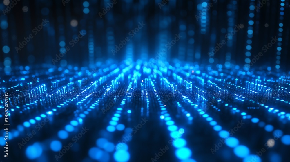 Poster cyber security technology shield: protection of big data, abstract binary code, dark blue background