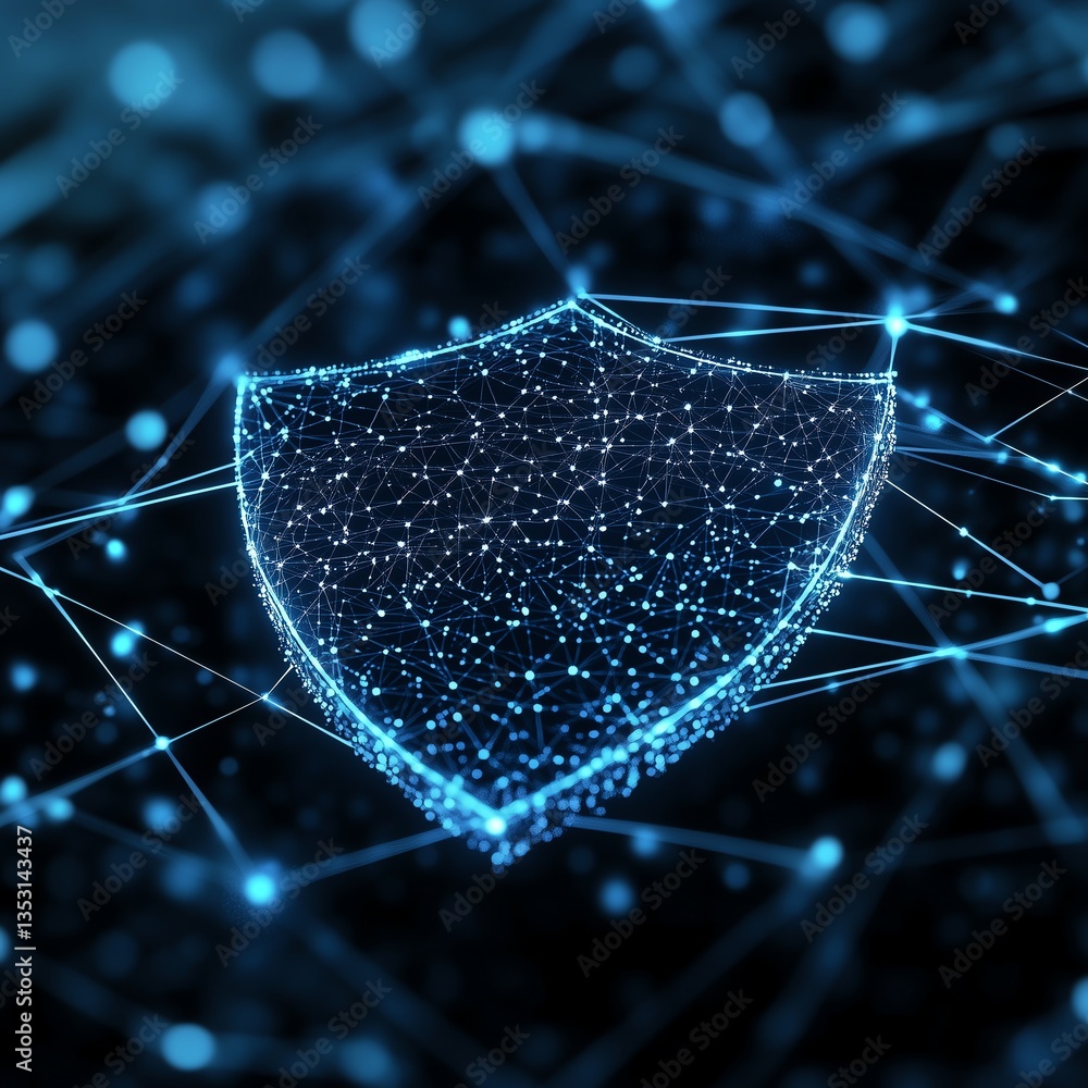Poster security icon in digital data network: minimalist design with copy space and 1:1 aspect ratio