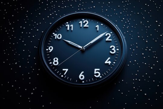 Stars illuminate a vintage alarm clock resting on grass in a serene nighttime setting