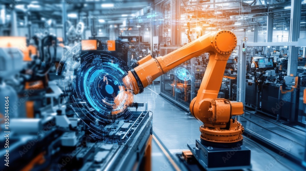 Poster a smart factory powered by ai-driven hyperautomation, optimizing manufacturing processes in real-tim