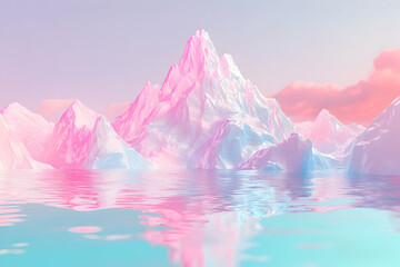 Pastel Mountains Reflecting in Calm Water at Sunset - Fantasy Landscape