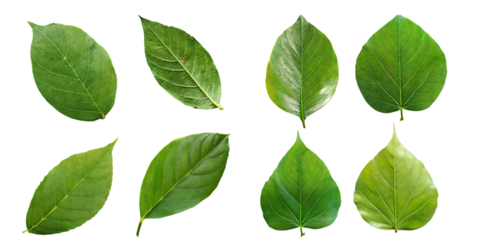 Various Green Leaves Isolated on a White Background for Nature Themes, isolated on transparent background