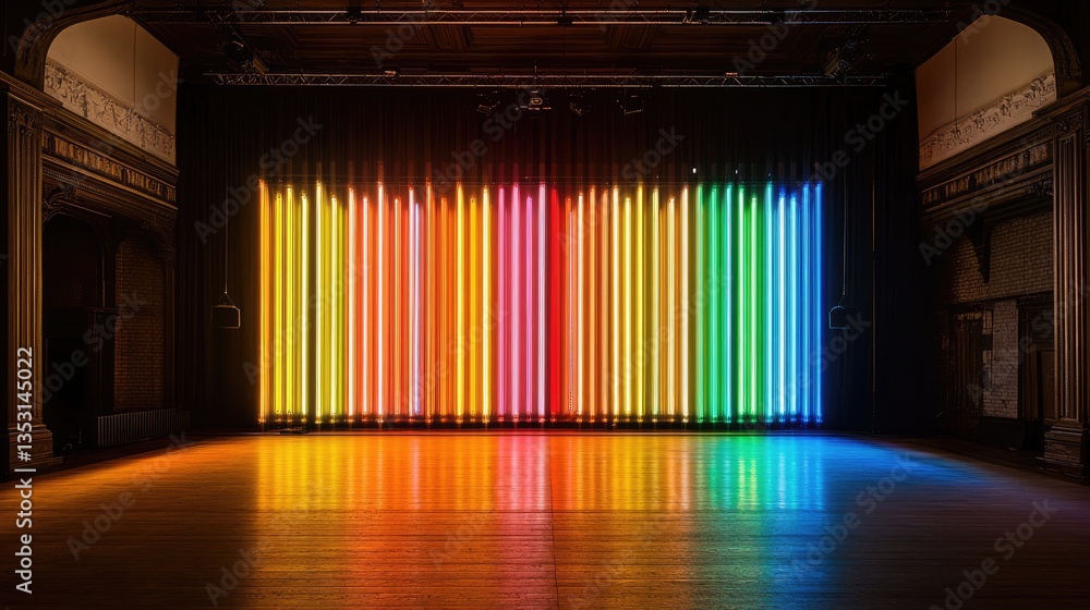 Poster a vibrant sound-reactive led panel pulsing in sync with music frequencies.