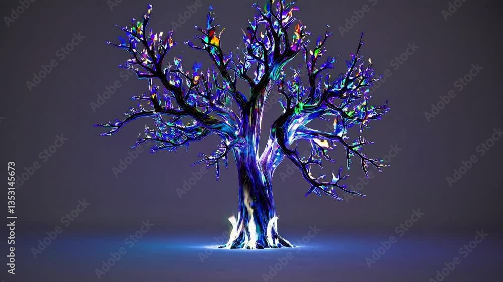 Aufkleber colorful illuminated tree with dynamic lighting transitions across three phases