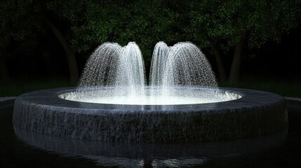 Serene Nighttime Fountain In Dark Forest Setting