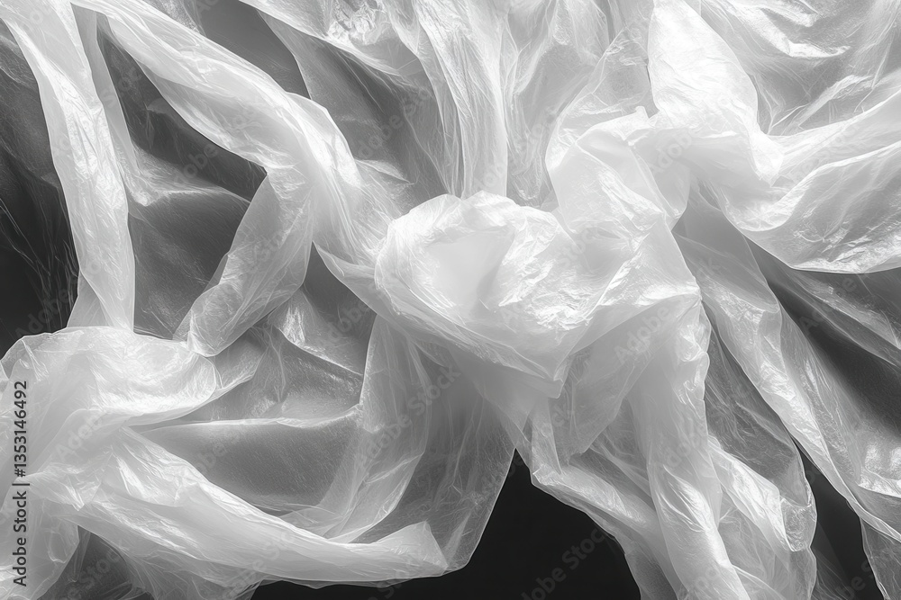 Poster plastic material draped artistically on a dark surface, emphasizing texture and light play in a mini