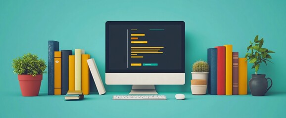 Modern Workspace Setup with Computer and Books