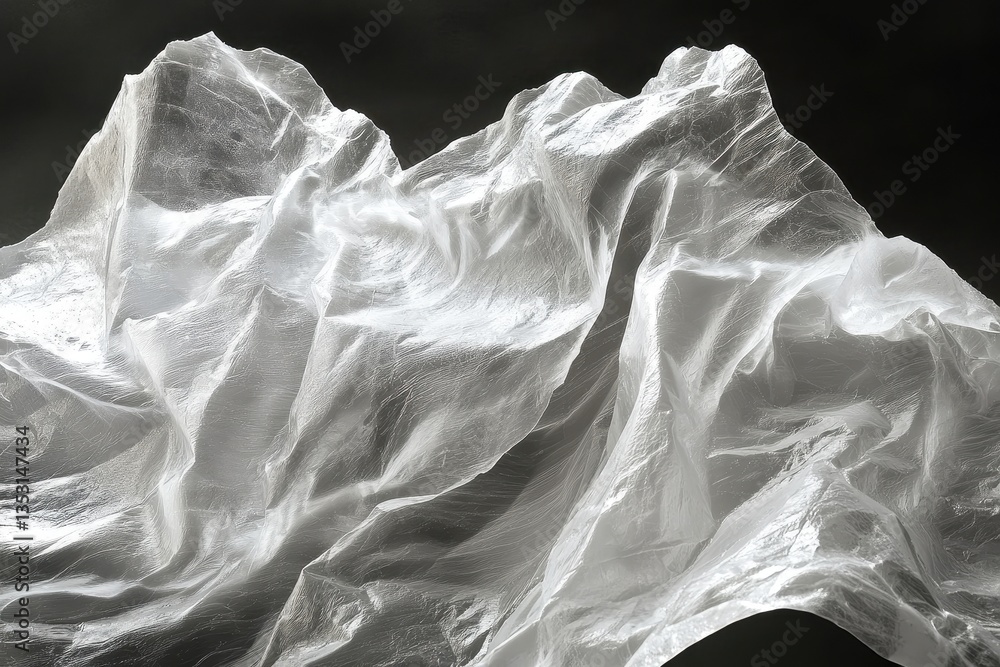 Poster plastic material draped artistically on a dark surface, emphasizing texture and light play in a mini
