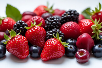 Obraz premium Fresh berry medley gathered in a bright kitchen setting vibrant colors natural beauty