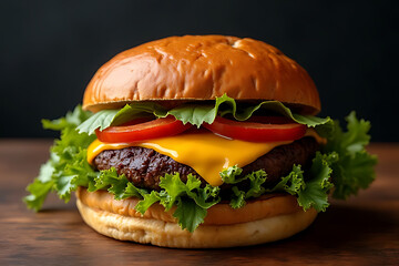 Sizzling burger feast gourmet kitchen food photography cozy atmosphere top-down view deliciousness