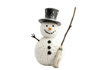 Classic Snowman with a Top Hat and Carrot Nose. Isolated on a Transparent Background