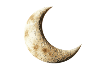 Rustic Gold Crescent Moon with a Vintage and Aged Look. Isolated on a Transparent Background