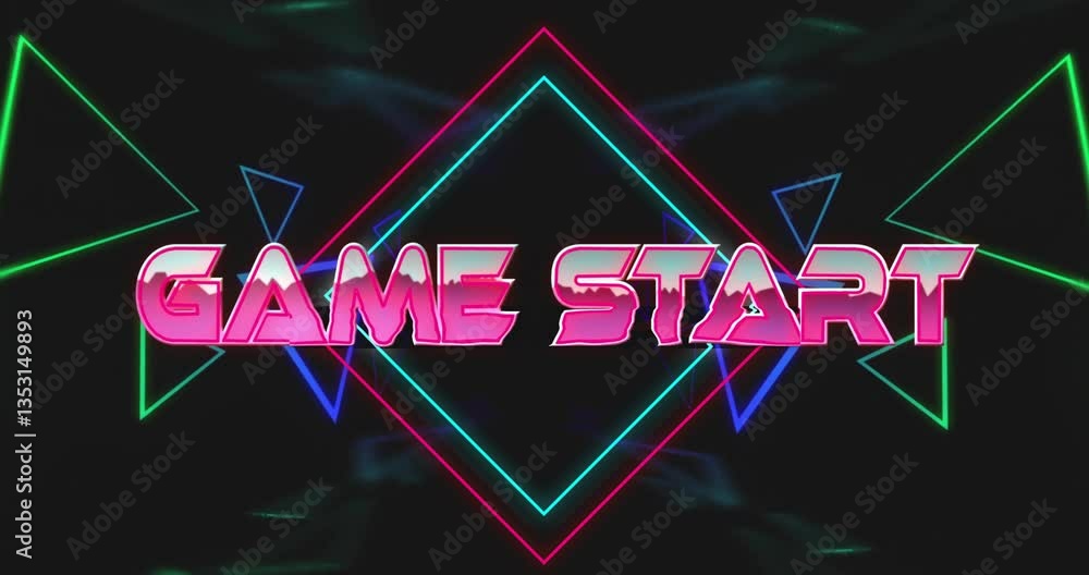 Aufkleber glowing animation text game start over geometric shapes on dark background