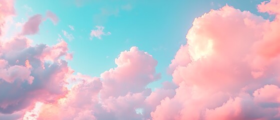 Beautiful pink and blue sky filled with fluffy cumulus clouds