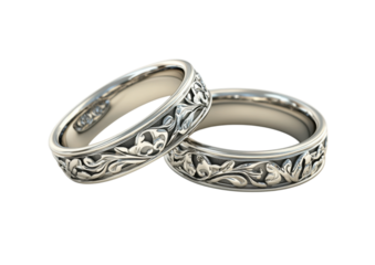 Pair of Classic Silver Wedding Bands with a Smooth Finish. Isolated on a Transparent Background